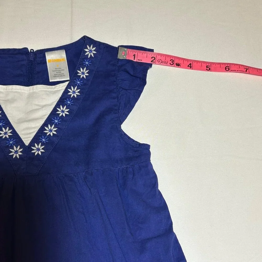 Gymboree Girls 6 Blue Embroidered Flower Short Sleeve Cotton Dress Lightweight